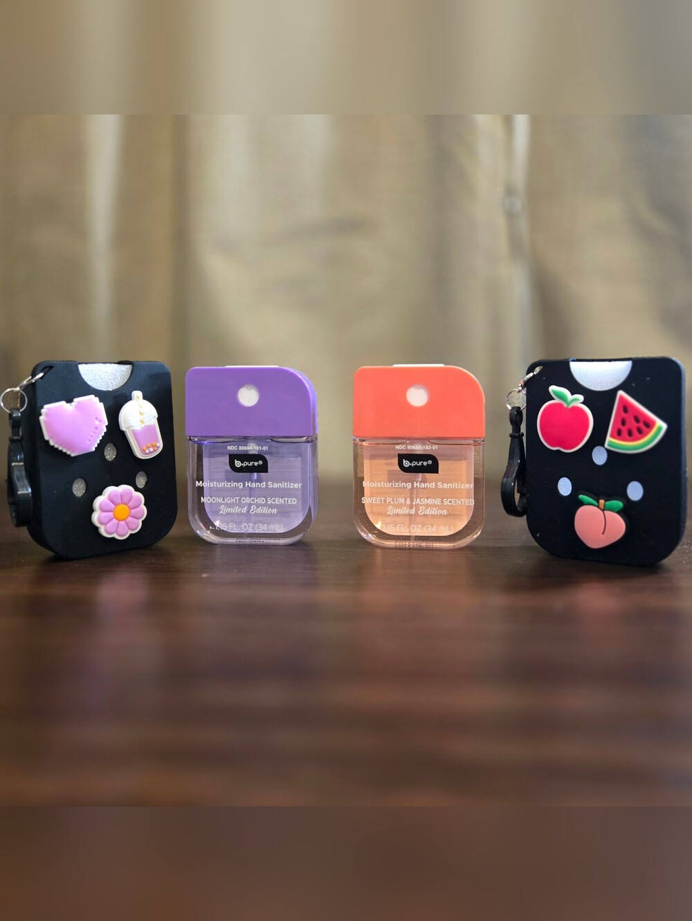 B•Pure Set Of 2 Hand Sanitizer Pocket Sprays And 2 Covers With Charms
